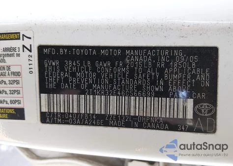 2006 Toyota Matrix Xr from USA, damaged, VIN 2T1KR32E46C566699